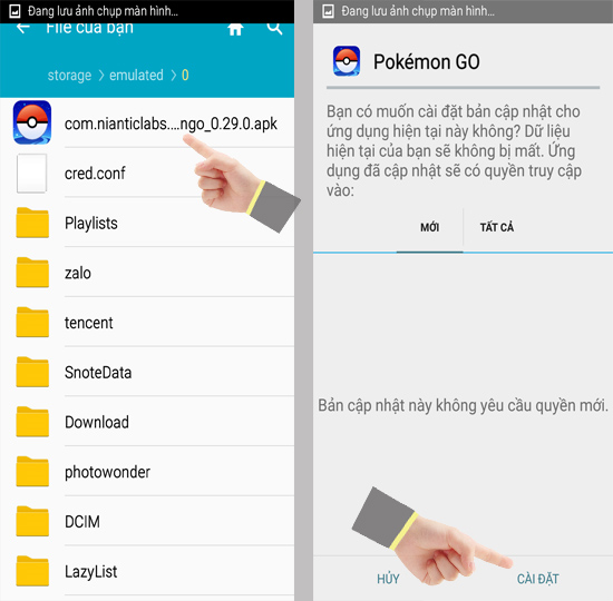 Vào quản lí file trên thiết bị Android và chọn file APK của game để cài đặt.