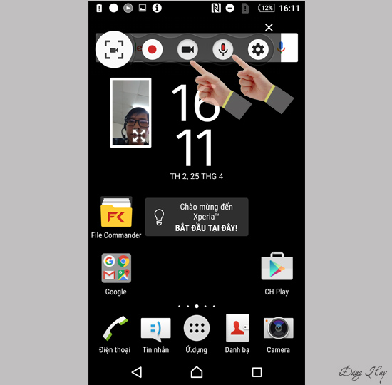 Bước 5: Bạn có thể chèn thêm hình ảnh người quay và bật mic lên để bình luận video