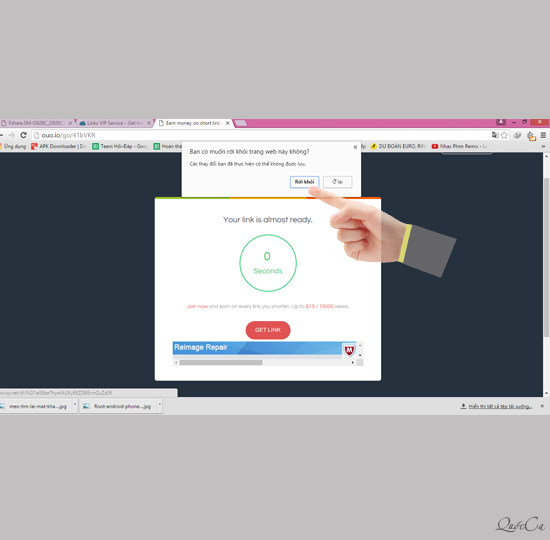 Chọn rời khỏi Get link Fshare, 4Share không có pop-up
