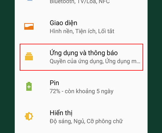 Bước 1: Vào Cài đặt > Chọn Ứng dụng và thông báo.