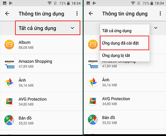 Bước 3: Tại đây, bạn có thể lựa chọn mục Ứng dụng đã cài đặt.