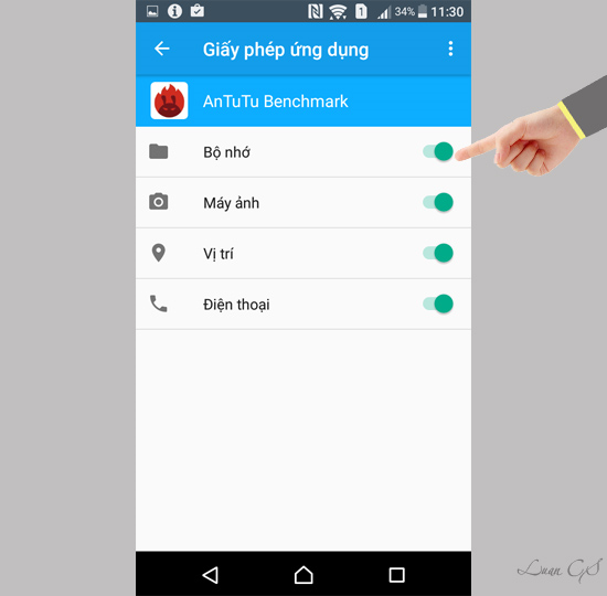 Bật cho ph&eacute;p ứng dụng được quyền truy cập