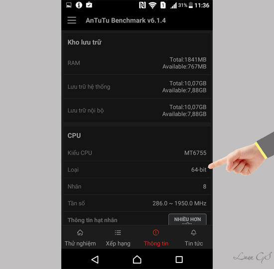 Hiển thị tiếp Ram, Rom, GPU...