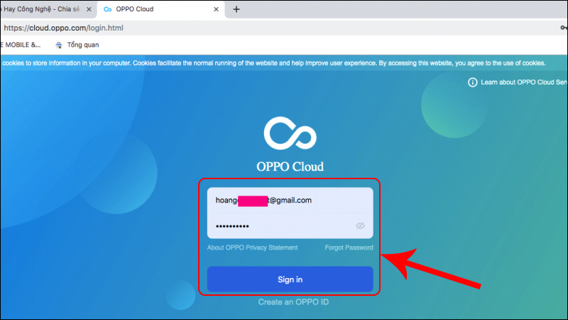 Truy cập và đăng nhập tài khoản OPPO Cloud của bạn