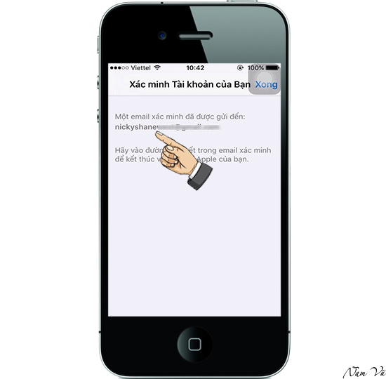 Đến bước này Apple sẽ gửi thư xác nhận về địa chỉ mail mà ở bước 8 bạn đăng ký.