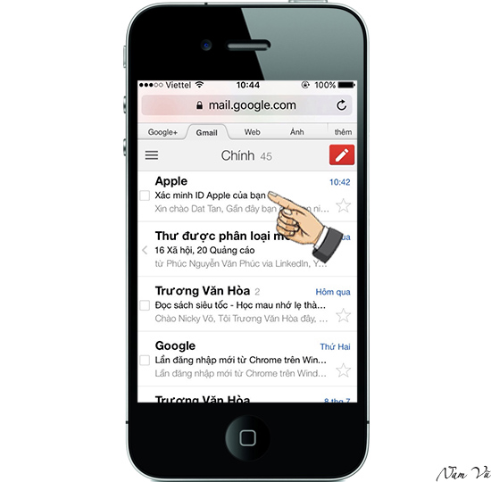 Nhấp vào lá thư của Apple gửi về.