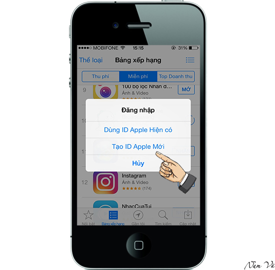 Bảng thông báo hiện ra bạn chọn "Tạo ID Apple Mới".