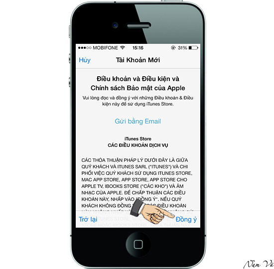 Chọn "Đồng Ý" các điều khoản của Apple.