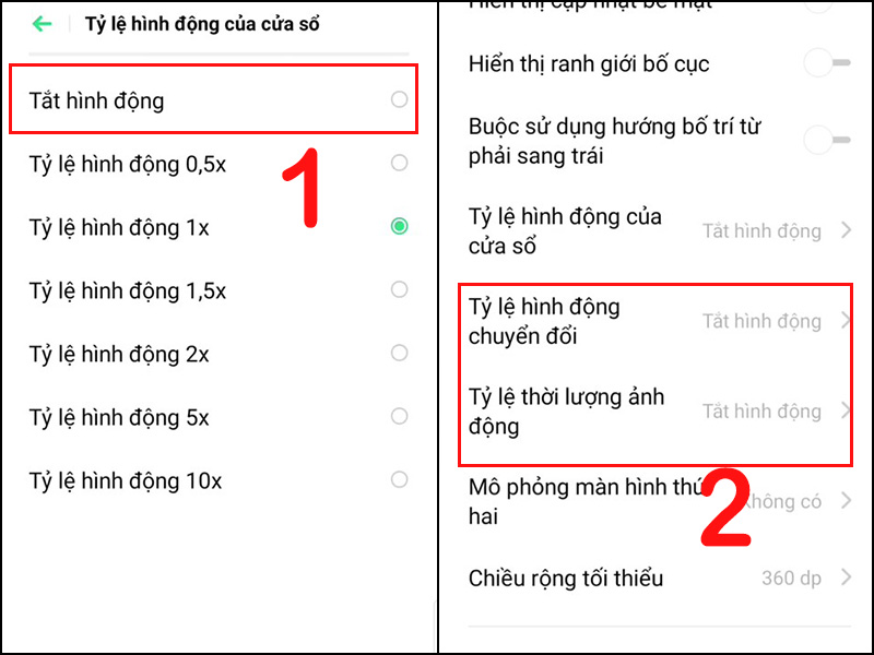 Chuyển sang chế độ Tắt hình động