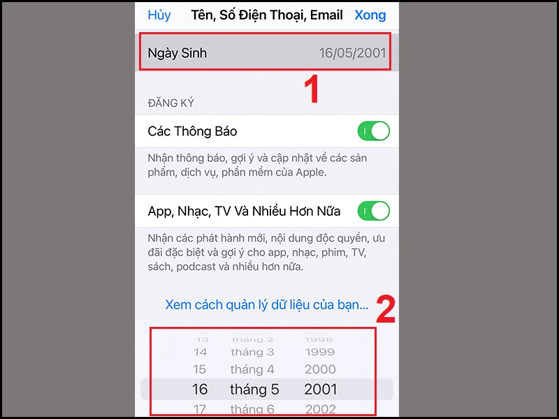 Thay đổi ngày tháng năm sinh