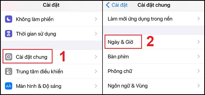 Chọn mục Ngày & Giờ trong Cài đặt