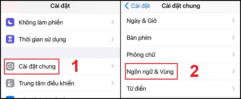 Mở mục Ngôn ngữ & Vùng trong Cài đặt