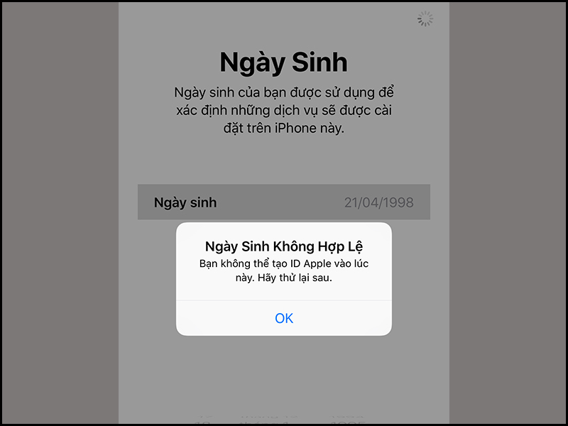 Lỗi Ngày sinh không hợp lệ
