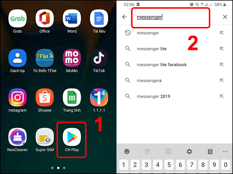 Vào CH Play và tìm kiếm Messenger