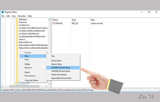 Trong khóa này, bạn tạo 2 giá trị DWORD bằng cách Chuột phải > New > DWORD Value