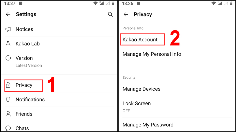 Vào kakao account