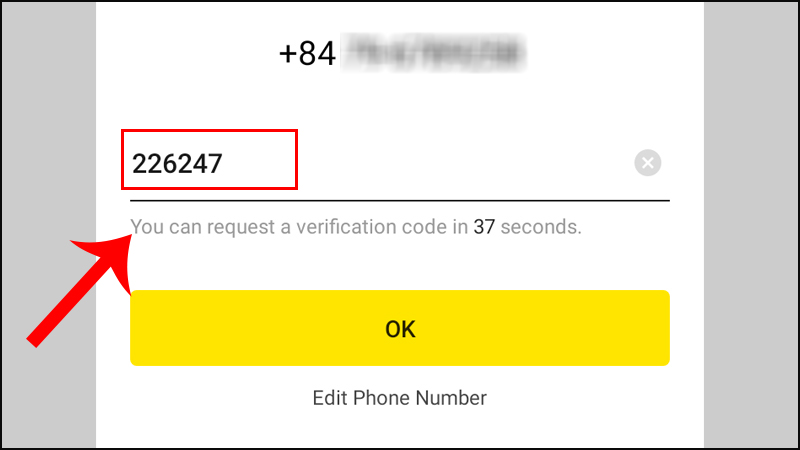 Nhận và nhập mã xác nhận từ Kakaotalk > Chọn OK