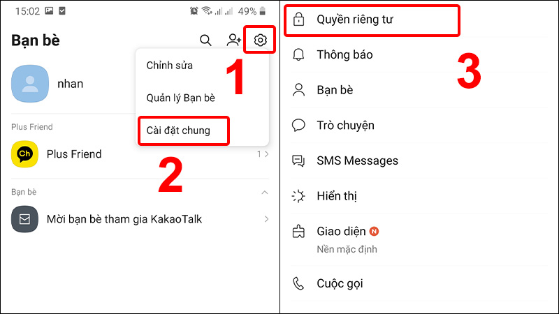 Nhấn vào biểu tượng Cài đặt và chọn Cài đặt chung vào Quyền riêng tư