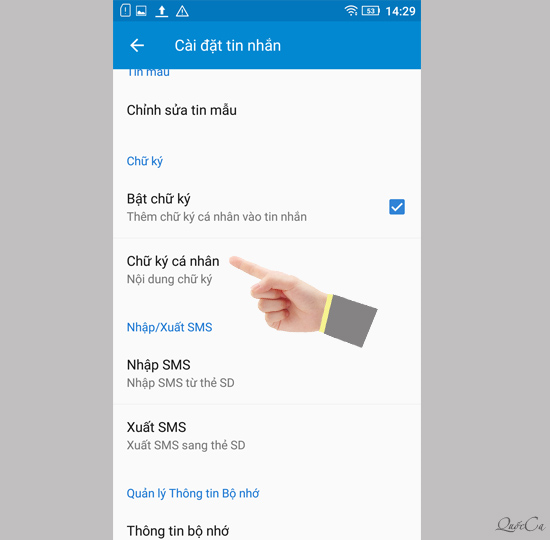 Chọn chữ ký cá nhân.