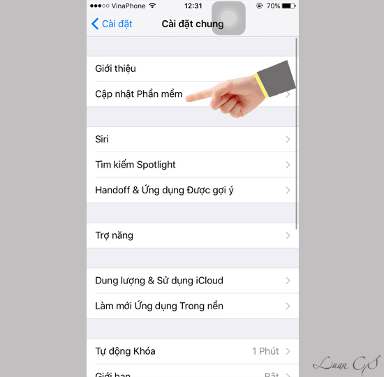 Chọn cập nhật phần mềm