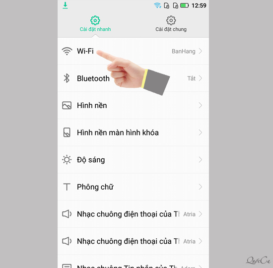Chọn cài đặt > cài đặt nhanh > wifi.