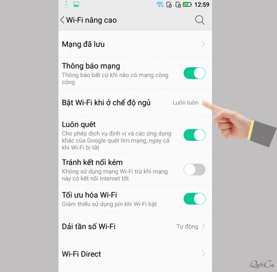 Chọn bật wifi khi ở chế độ ngủ.