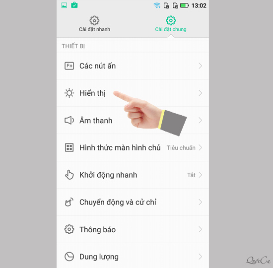 Vào cài đặt > cài đặt chung > hiển thị.
