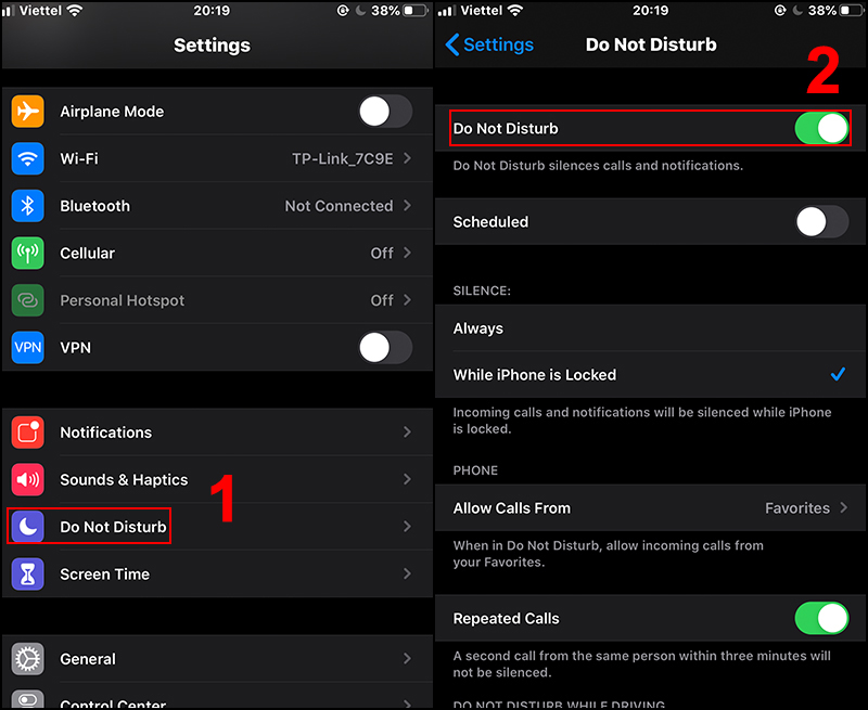 Tắt chế độ Không làm phiền trên iPhone