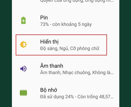 Bước 1: Vào Cài đặt > Chọn Hiển thị.