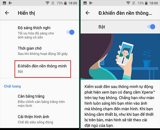 Bước 2: Tại đây, bạn sẽ thấy tính năng Điều khiển đèn nền thông minh, hãy nhấp vào và bật lên.