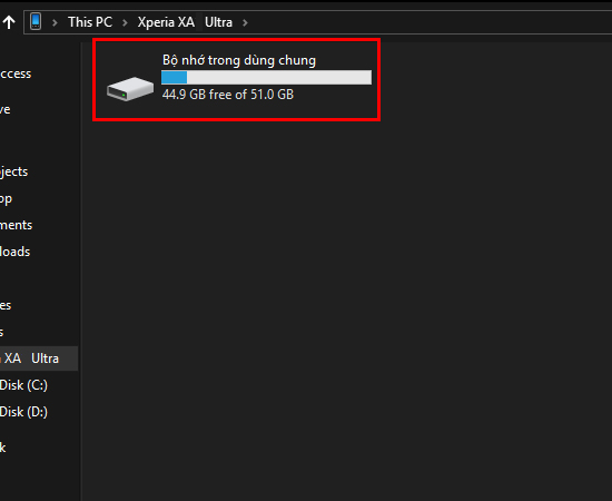 Bây giờ bạn đã có thể truy cập vào Bộ nhớ trong của điện thoại để truyền hoặc lấy dữ liệu rồi đó.