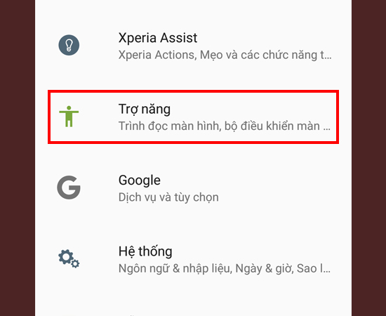 Bước 2: Chọn Trợ năng.