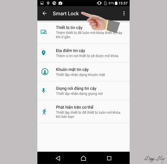 Chọn các thiết lập đáng tin cậy của Smart Lock