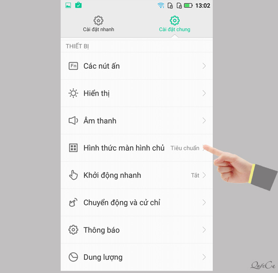 Vào cài đặt > cài đặt chung > hình thức màn hình chủ.