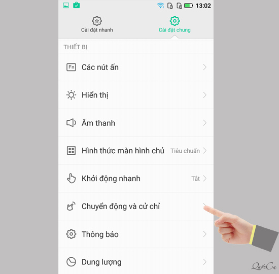 Vào cài đặt > cài đặt chung > chuyển động và cử chỉ.
