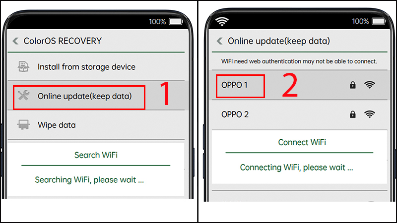 Sau khi chọn Online Update(keep data) thì hãy kết nối WiFi 