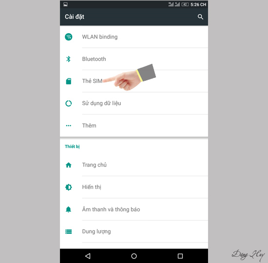 Chọn "Thẻ sim"