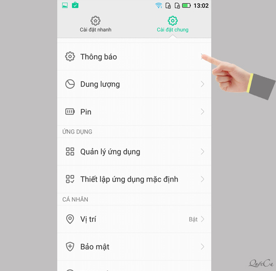 Vào cài đặt > cài đặt chung > thông báo.