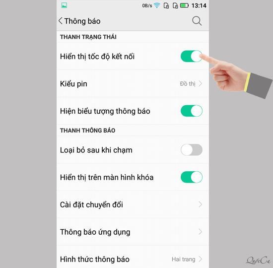 Bật chế độ hiển thị tốc độ kết nối.