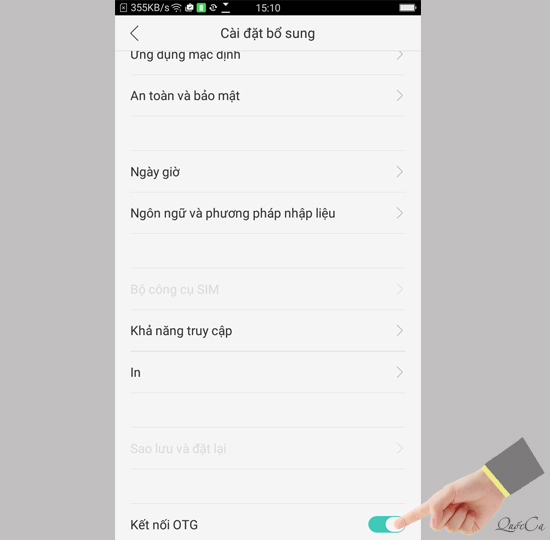 Chọn bật kết nối OTG.