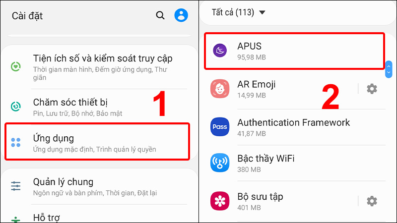  Vào Ứng dụng và chọn APUS Launcher