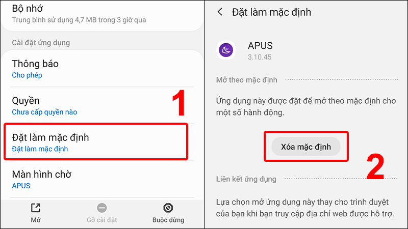 Xóa mặc định của ứng dụng APUS Launcher
