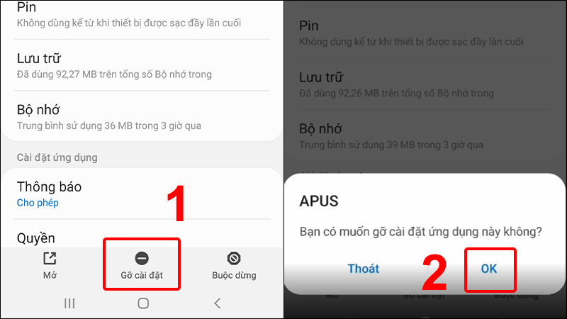 Nhấn Gỡ cài đặt sau đó chọn OK