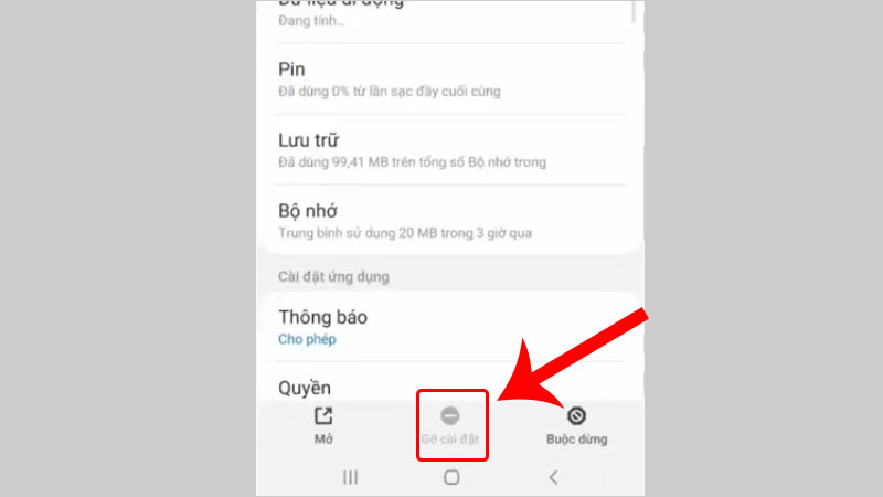 Nút Gỡ cài đặt bị mờ đi