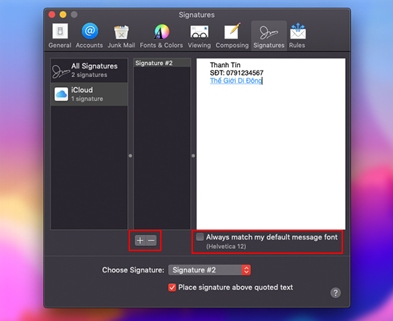 ở Tab Signatures các bạn bấm dấu 