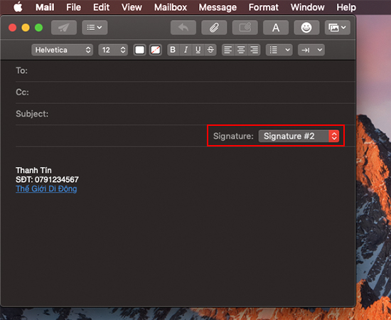 Sau đó các bạn mở và tạo một mail mới để thử xem chữ kí đã được thêm chưa.