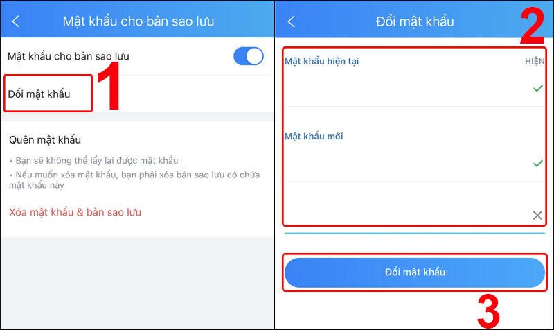 Nhập mật khẩu hiện tại và thay đổi mật khẩu mới