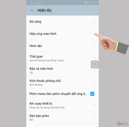 Chọn hiểu ứng màn hình.
