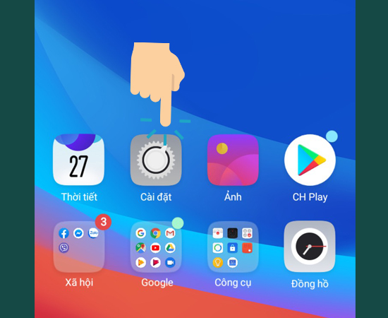 Bước 1: Đầu tiên các bạn vào Cài Đặt trên màn hính chính.