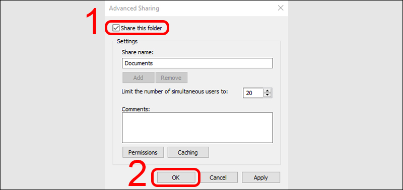Tick chọn Share this folder